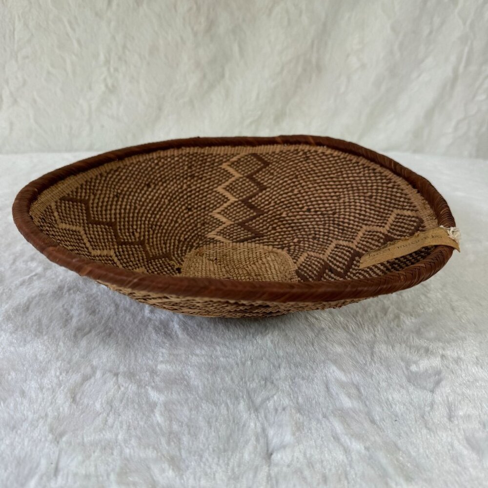 Vintage Tassel Handwoven Basket Intricate Hand-woven in Africa Tag signed